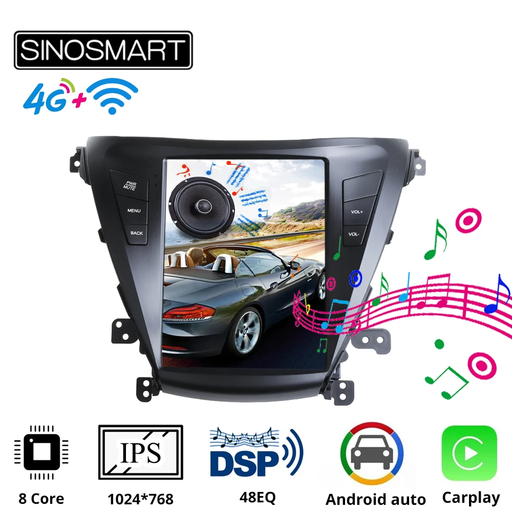 Sinosmart Tesla стиль Автомобильный GPS радио навигационный плеер для Hyundai Elantra 2014 2015 I35