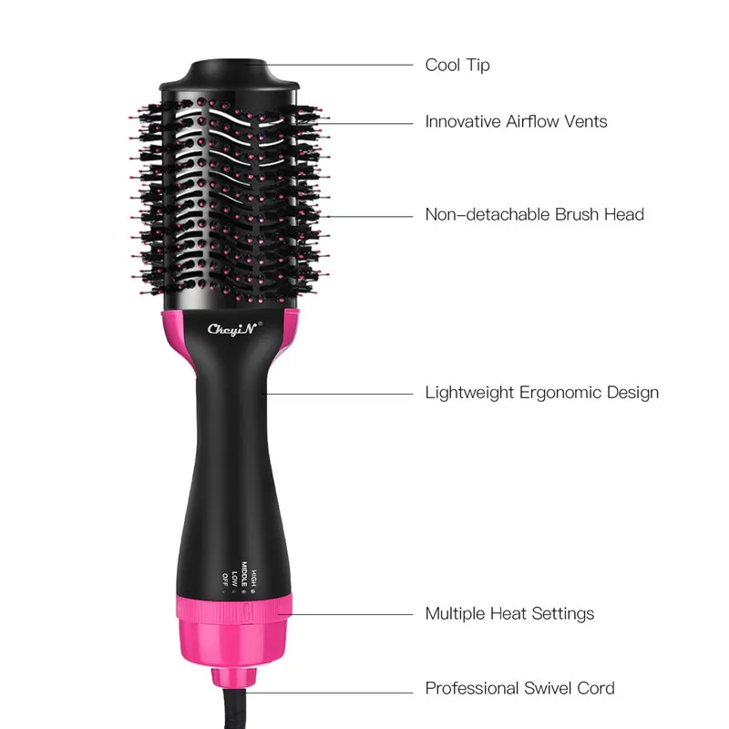 

CkeyiN Professional Hair Dryer Hot Air Brush Fast Hair Straightener Comb Electric Roller Salon Hot Air Styling Blow Dryer Brush