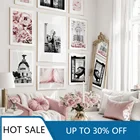 Современная мода девушка скандинавский розовый цветок стильное настенное искусство холст живопись плакаты и принты Черный Белый для гостиной украшение для дома