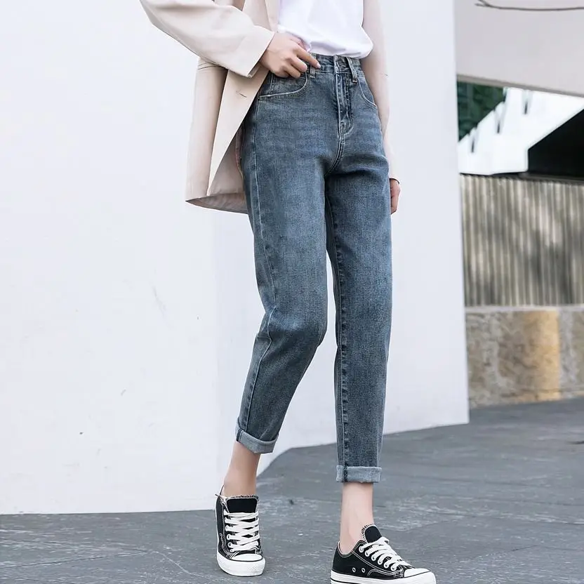 

Woman Jeans Pants High Waist Autumn Winter Straight Loose Harlan