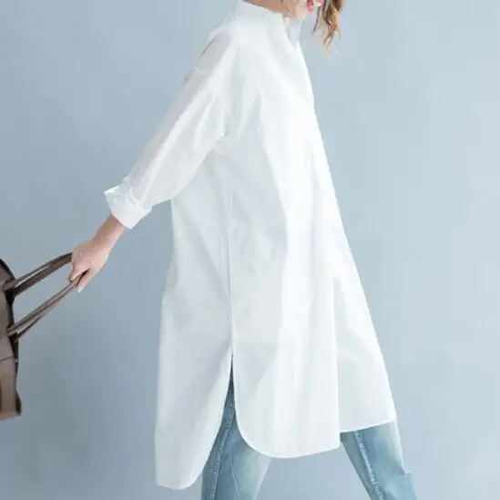 Женская длинная рубашка с открытыми плечами белая блузка длинным рукавом DV555 2021 |