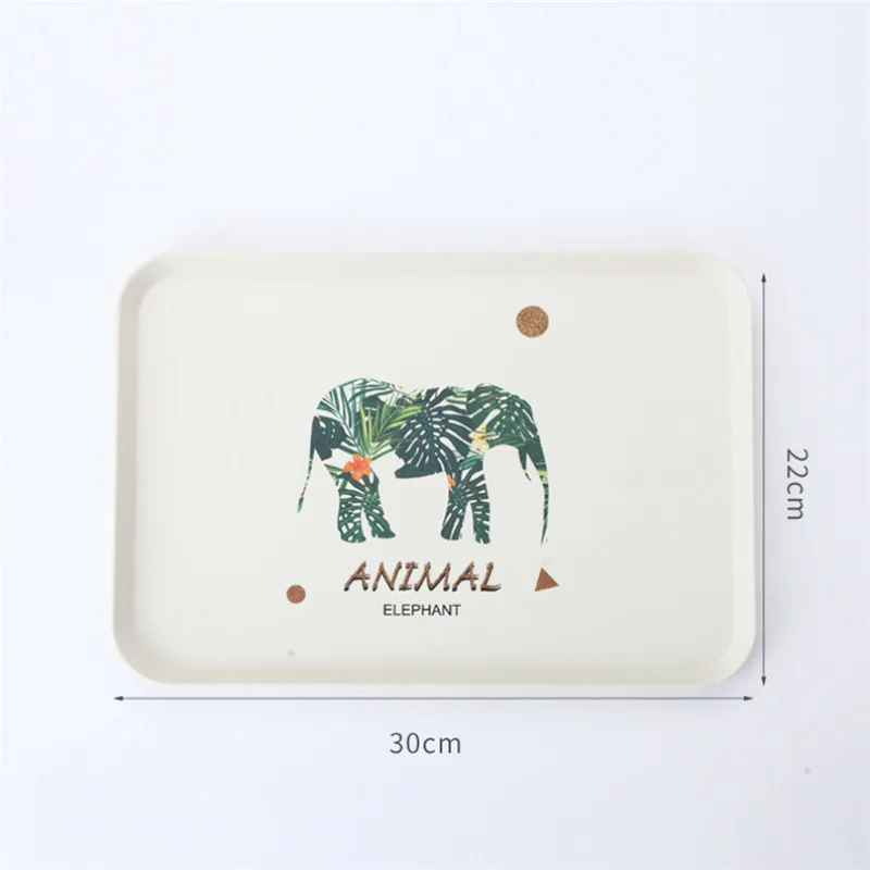 Small Elephant 1 pcs Rectangle Fruit Bamboo Fiber Plates Storage Tray Family Dessert Dish Snack Dish Party Home Maintenance Tray Plate petisco - Цвет: Small Elephant