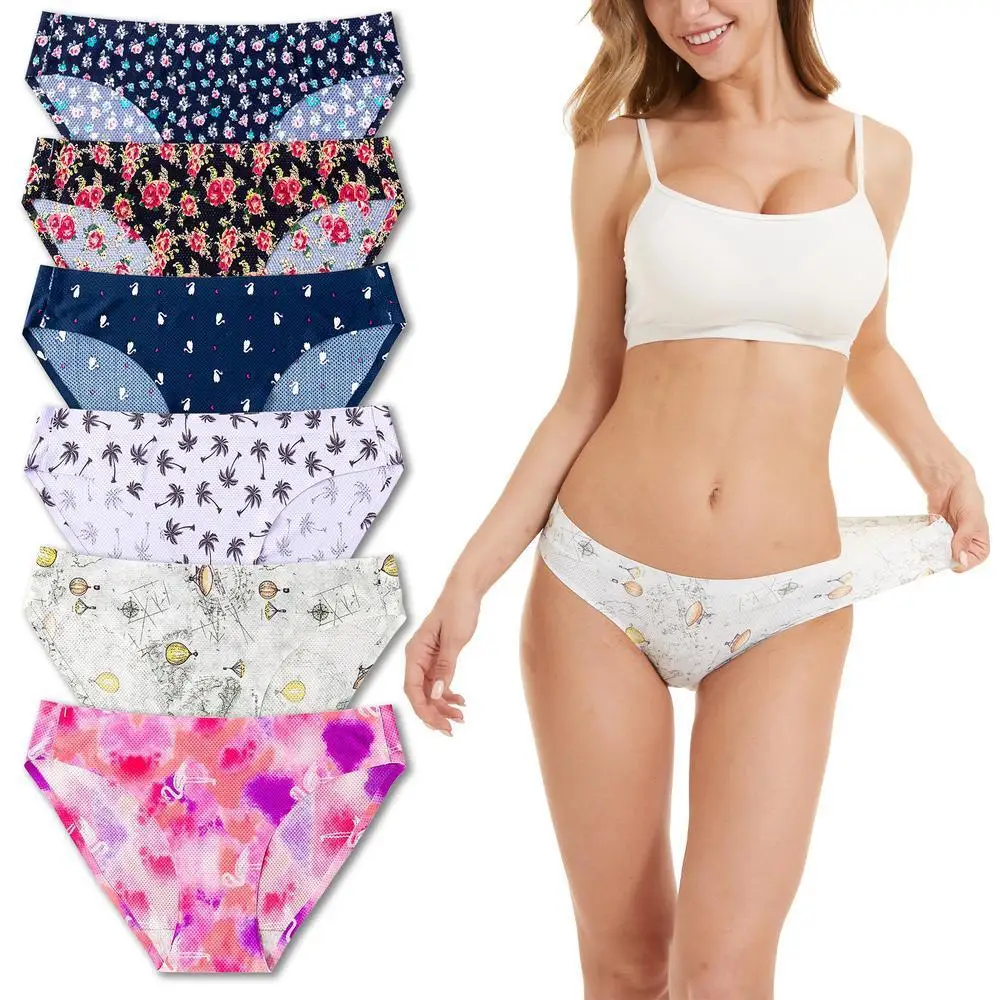 6 шт. женское дышащее чувственное нижнее белье бесшовные трусы стринги средней