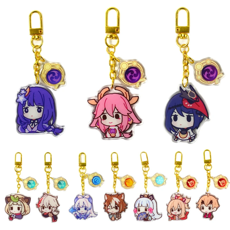 Genshin Impact Kaedehara Kazuha Barbara Gunnhildr Acrylic Keychain Badge Cartoon Cosplay Key Chain Pendant Props Accessories