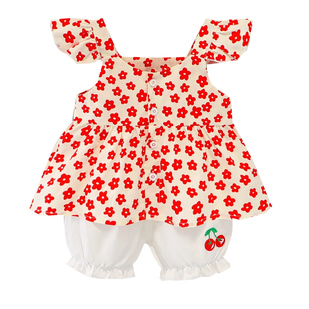 

Baby Girl Summer Clothes Set Cute Newborn Sleeveless Floral Vest+Shorts Two Piece Infant Girl Outfit Princess Toddler Baby Suit