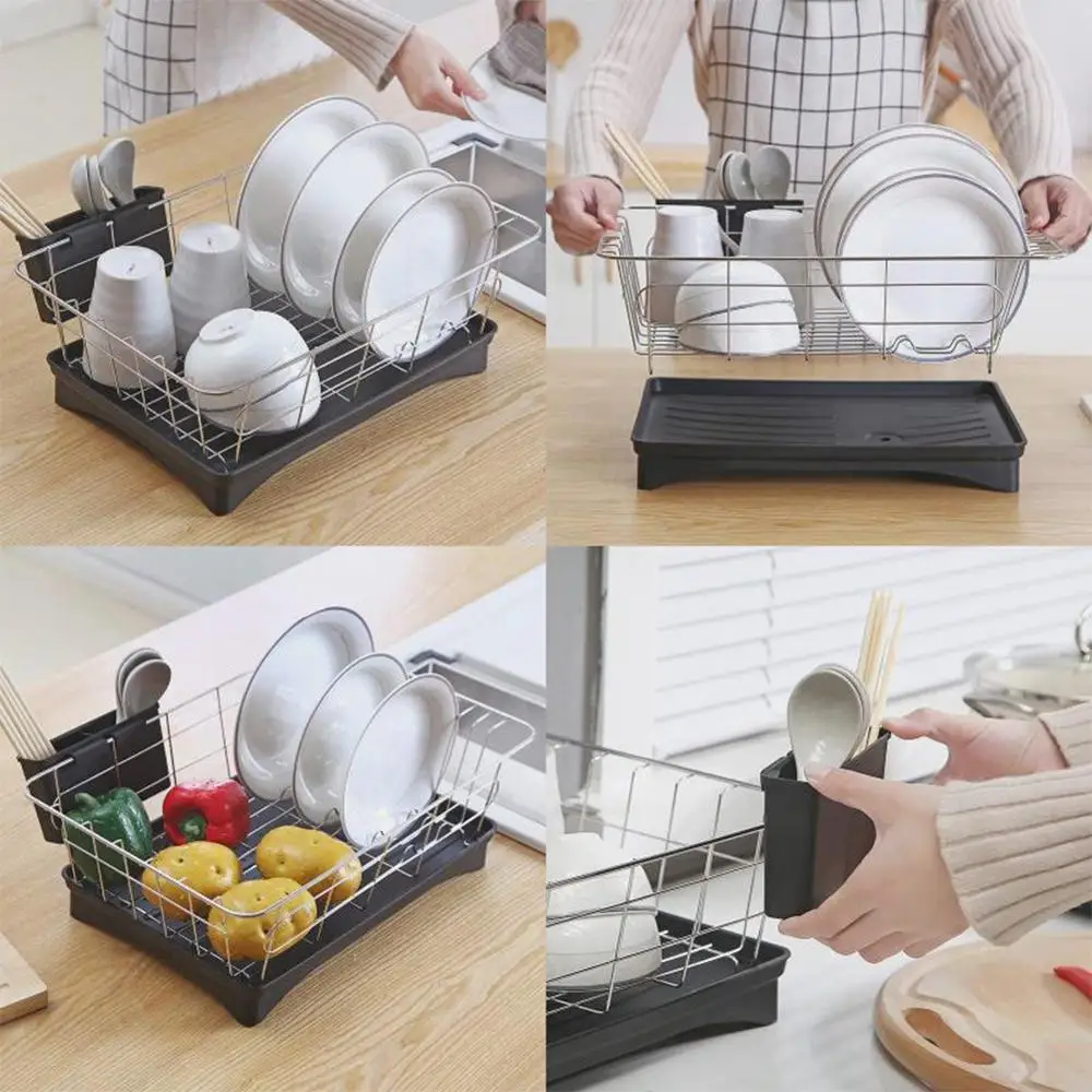 

3-Piece Set Removable Stainless Steel Dish Drainer Drying Rack Rust Proof Utensil Holde For Kitchen Counter Storage Rack