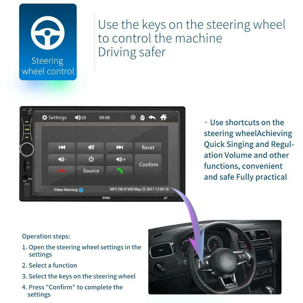 Автомагнитола 2 DIN SWM A7 стерео-система с сенсорным экраном 7 дюймов Bluetooth AUX U-диском