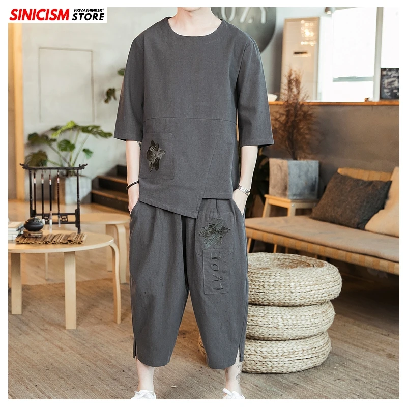 Sinicism Store хлопковый льняной летний спортивный костюм для мужчин 2020 мужской