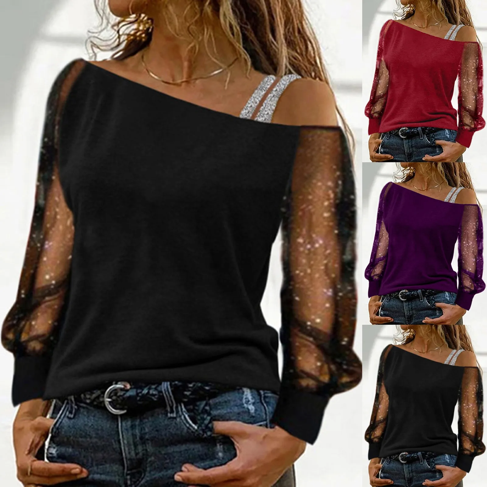 

Fashion Woman T-shirts Long Sleeve Solid Colour Sexy Off Shoulder Tops Autumn Casual Streetwear T-shirt Vintage Women Clothes