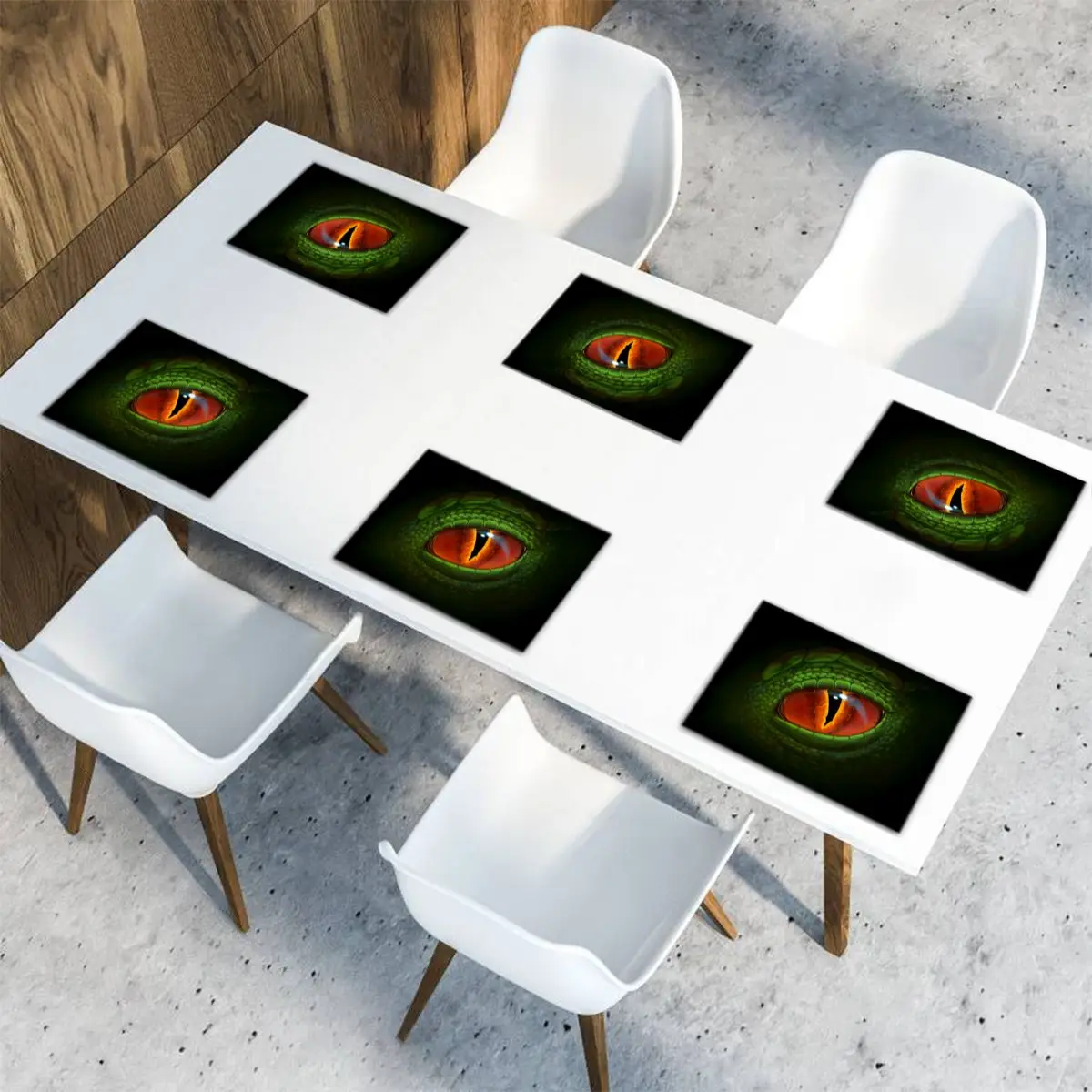 

6 Pcs Placemat Green Dragon Eye Painting Fabric Table Mats Tableware Kitchen Tool Table Mats