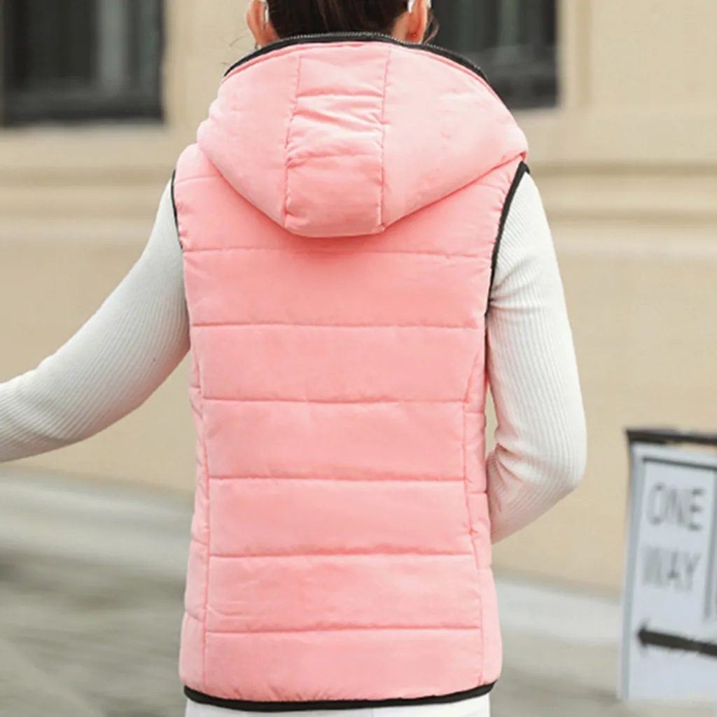 Женский однотонный жилет с капюшоном короткая куртка хлопковой подкладкой