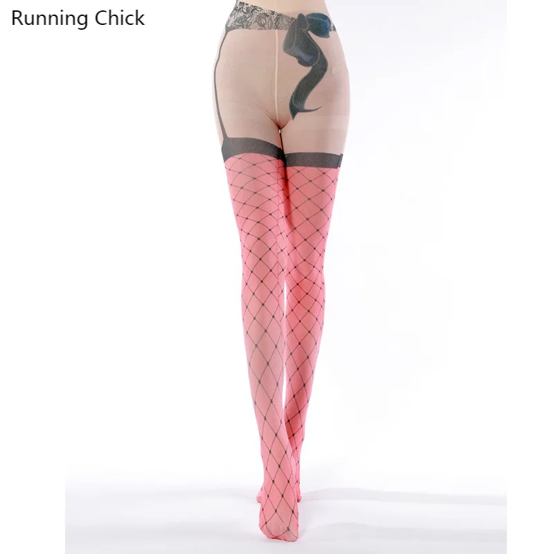 

Колготки женские, розовые сетчатые, с цифровым изображением, Колготки с принтом
