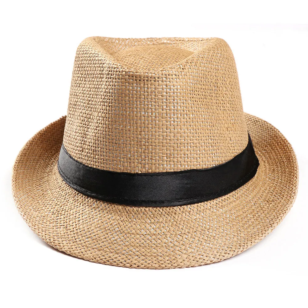 Feitong Unisex Sun Hats For Women Men Trilby Gangster Cap Beach Straw Hat Band Outdoors On Vacation Sunscreen | Аксессуары для