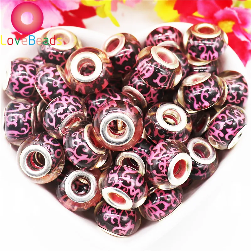 

20pcs/lot Mixed Pink Red Color Charm Murano Resin Beads Large Hole Core Fit European Pandora Bracelet Bangle DIY Women Jewelry