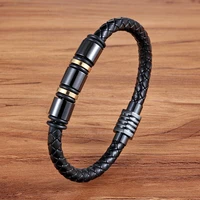 tjp genuine leather cool black gold creative design stainless steel magnetic buckle charm men leather bracelet