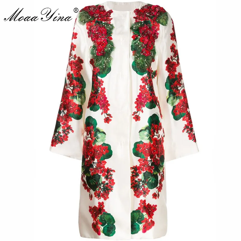 MoaaYina модная ветровка пальто Осень-зима женское длинный рукав аппликация