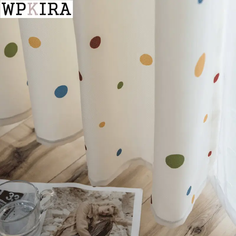 

Cartoon Colorful Dots Curtain for Baby Kids Room Bedroom Printed Drape White Tulle Matched Partition Custom Made S209#E