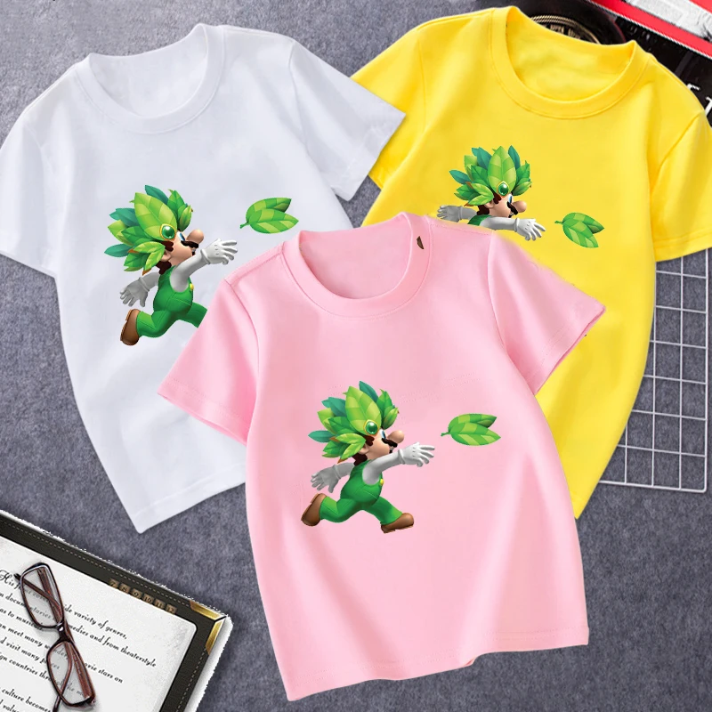 

Children's Clothing Mario With a Tennis Racket Cotton Short Sleeve Shirt Good Quality Summer Movement T-Shirts For Boys/Girls