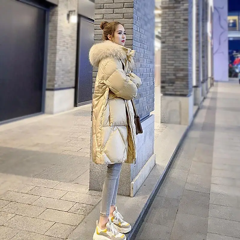 Off-Season 2021 New Winter Bright Face Down Padded Jacket Women's Mid-Length Padded Coat Loose Western Style Padded Coat Loose D