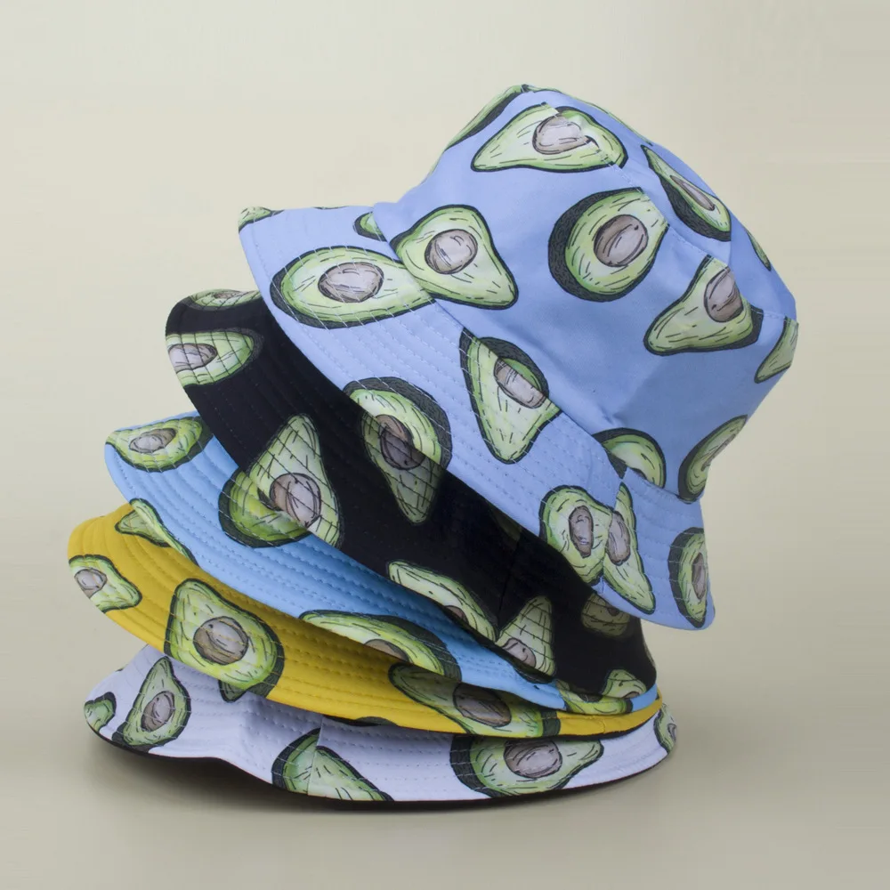 

Fruit Pattern Avocado Print Double-Sided Bucket Hats Women Men Fresh Literary Basin Panama Korean Style Summer Fisherman's Hat