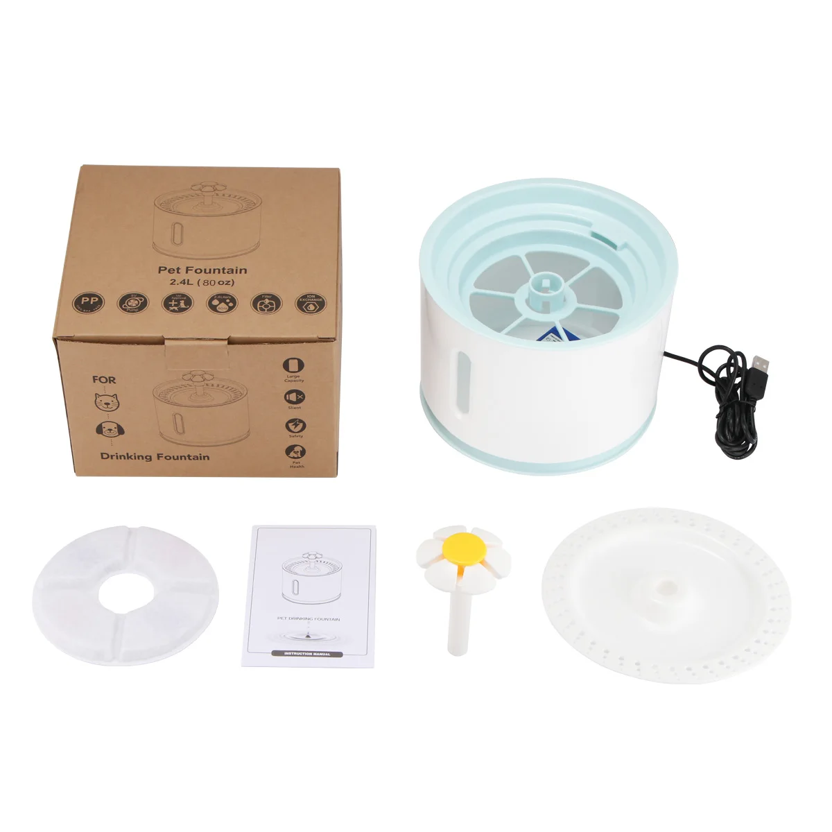 

2.4L Cat Automatic Feeder Drink Filter Automatic Cat Water Fountain For Pets Water Dispenser Large Spring Drinking Bowl With Led