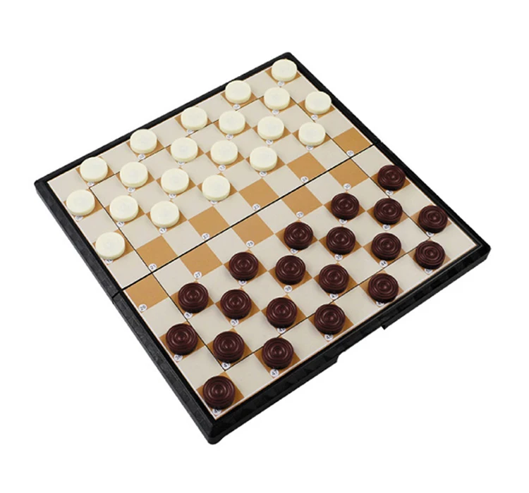 

High quality international checkers portable plastic chess set folding checkers magnetic chess board game children gift