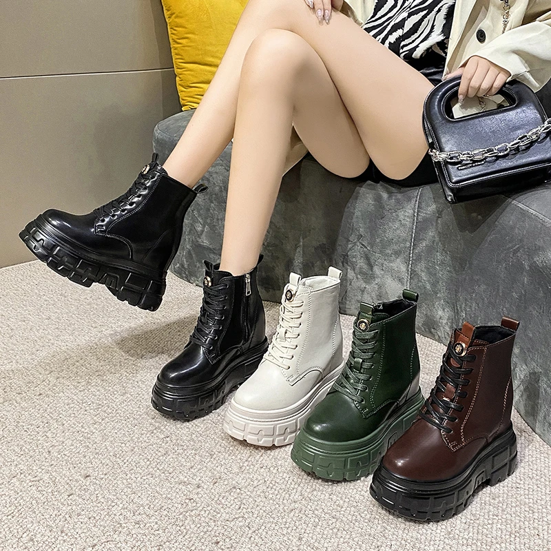 

Autumn Chunky Ankle Boots 2022 New Women's Round Toe Thick Bottom Winter Boots Black Platform Short Boots Woman Wedge 11cm Heels