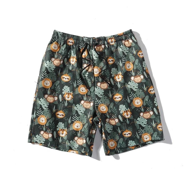 

Summer Print Shorts Men's Clothing Casual Beach Pants Bermuda Shorts Animal Print Tight Waist Pocket Shorts 100% Polyester