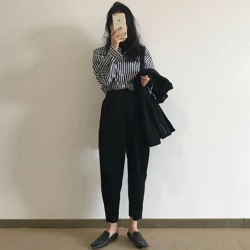 Mooirue Женские повседневные однотонные вельветовые брюки с высокой талией зимние