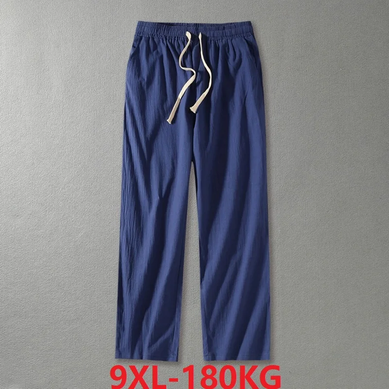 

summer spring wide leg pants linen cotton Chinese style plus size 7XL 8XL 9XL tang suit vintage homewear pants loose elasticity