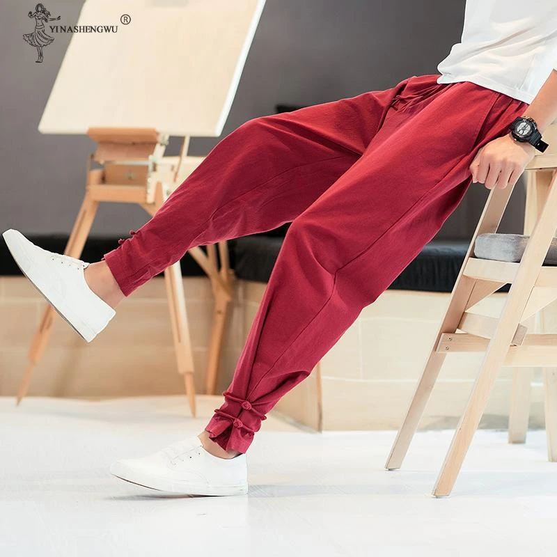 Для мужчин японский Стиль брюки костюм самурая мужские Винтаж шаровары штаны