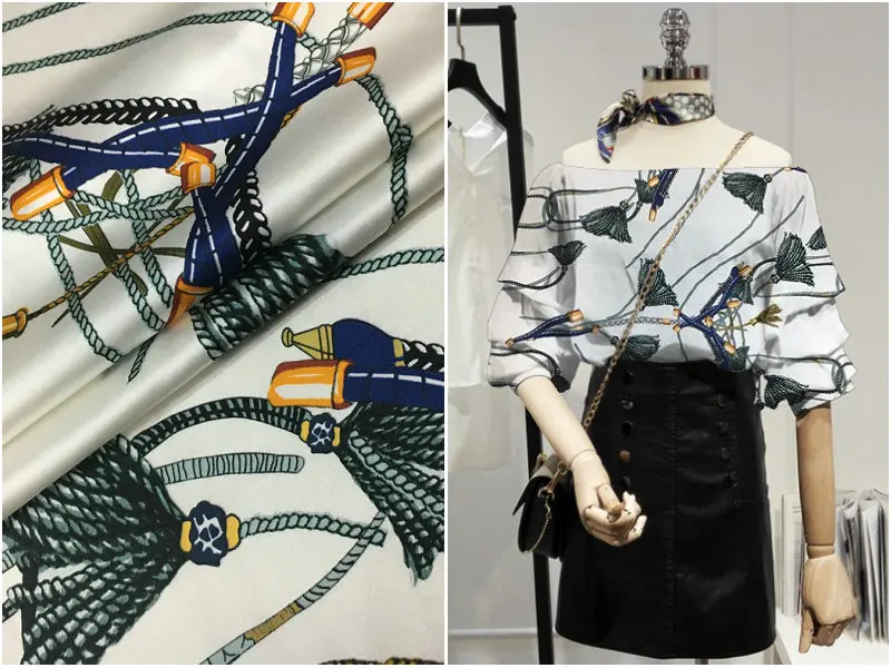 

Европейская и американская Фирменная цепочка для струйной печати тяжелый шелк стрейч атласная ткань из натурального шелка ткань для плать...