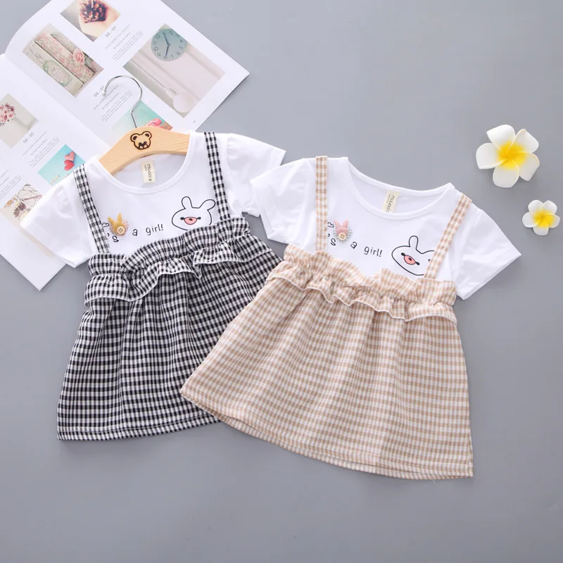 

Children Sling Dresses for Newborn Baby Girl Princess Suspender Skirt Fake T-shirt 1-3 Year Infants Sweet Everyday Dress Clothes