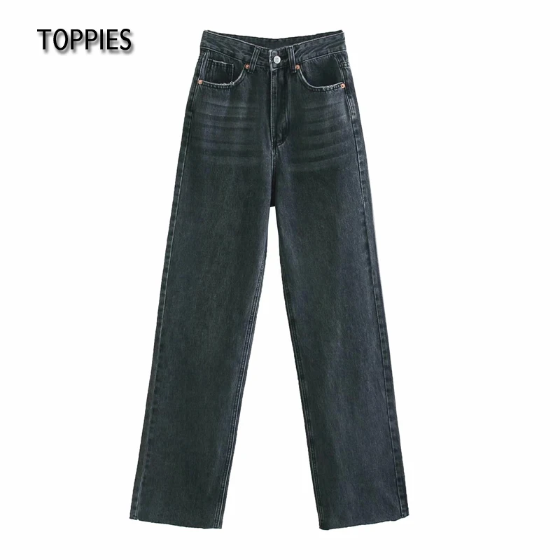 

Джинсы Toppies женские с завышенной талией, длинные штаны МОМ, уличная одежда, серые прямые, 2021