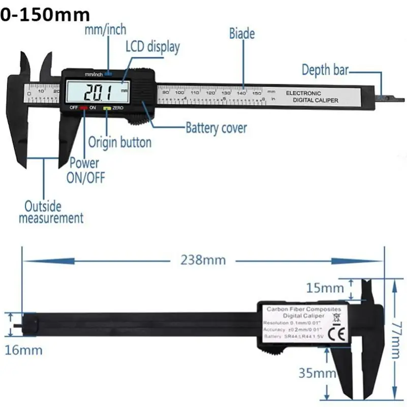 

0-100mm/150mm Digital Vernier Calipers measure LCD Electronic Plastic Gauge height measuring instruments micrometer diameter
