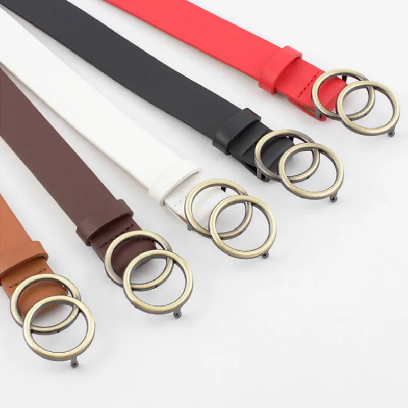 Модные женские ремни из мягкой искусственной кожи с двойной кольцевой пряжкой