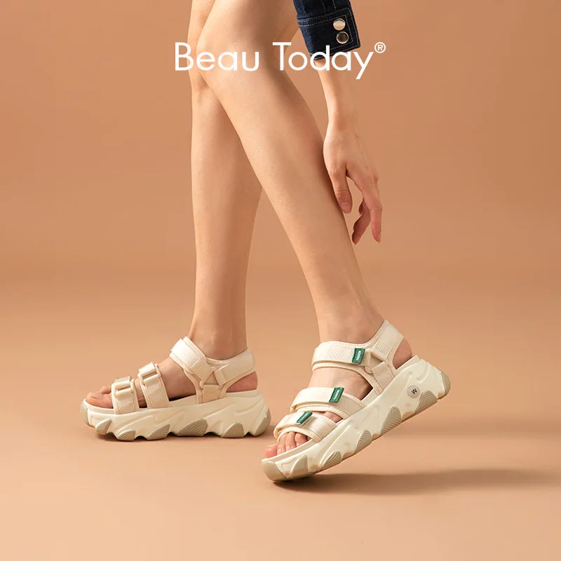 Женские сандалии на липучке BeauToday летние повседневные туфли ручной работы из