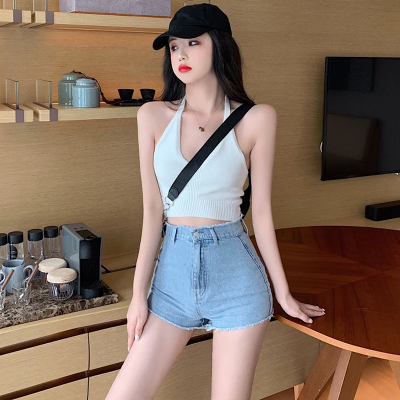 Шорты женские джинсовые с бахромой винтажные модные штаны из денима эффектом