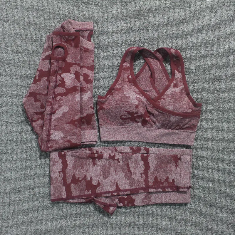 2 шт./компл. Камуфляжный комплект для йоги Женский бесшовный бюстгальтер фитнеса