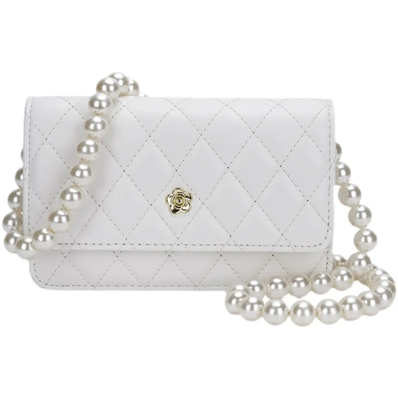 

2021 Fashion Women Small Crossbody Bag Classic Crocodile Pattern Pearl Chain Shoulder Handbags Lightweight Chain Strap Messenger