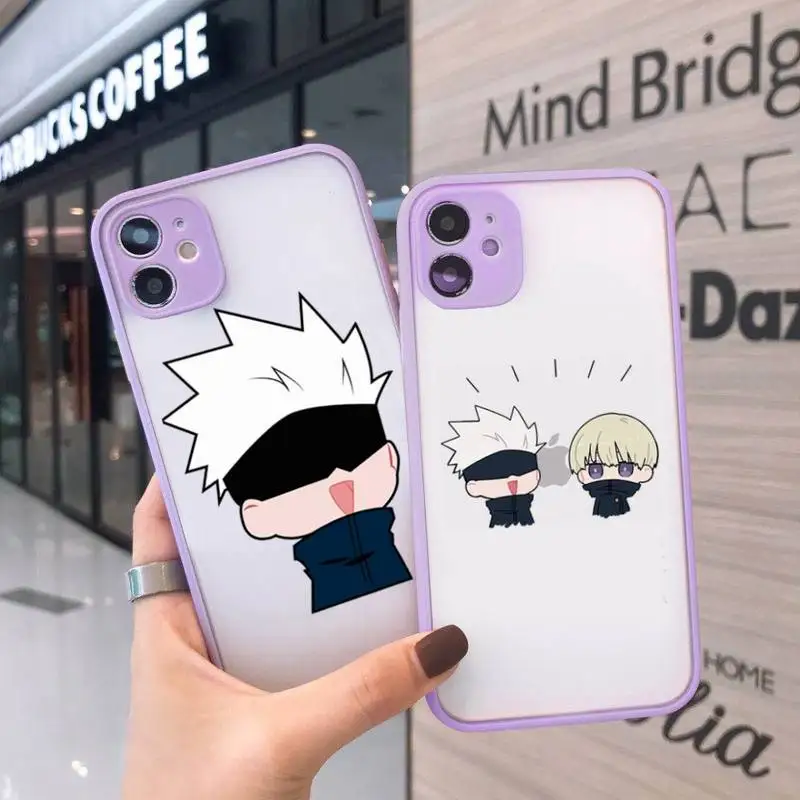 

Jujutsu Kaisen Satoru Gojo anime Phone Case For iPhone 12 11 Mini Pro XR XS Max 7 8 Plus X Matte transparent Purple Cover
