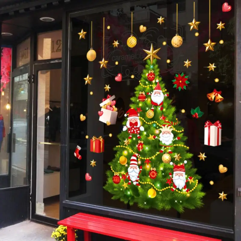 

2022 Removable Christmas PVC Static Sticker Santa Elk Window Stickers Beautify Snowflake Wall Decals New Year Party Glass Paste
