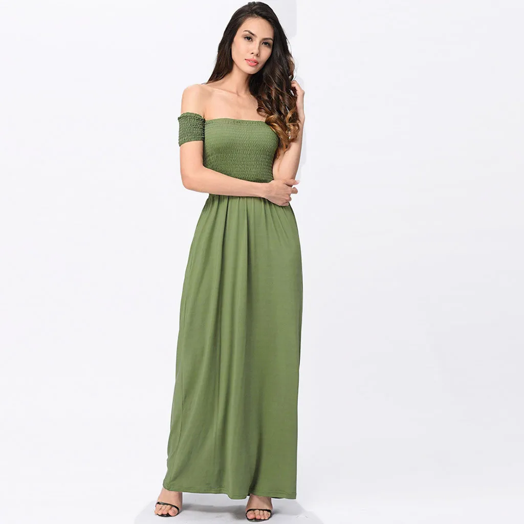 Женское летнее платье с открытыми плечами Пляжное праздничное вечернее длинное