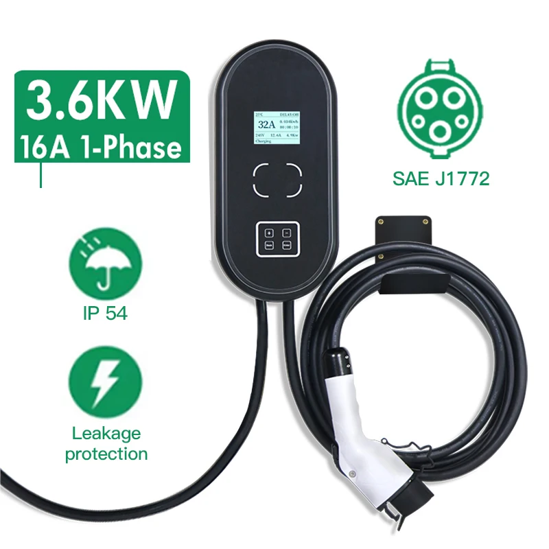 

Портативное автомобильное зарядное устройство для электромобилей Wallbox 16 А, J1772, кабель 220 В, настенное крепление, EVSE Wallbox, зарядка для электро...