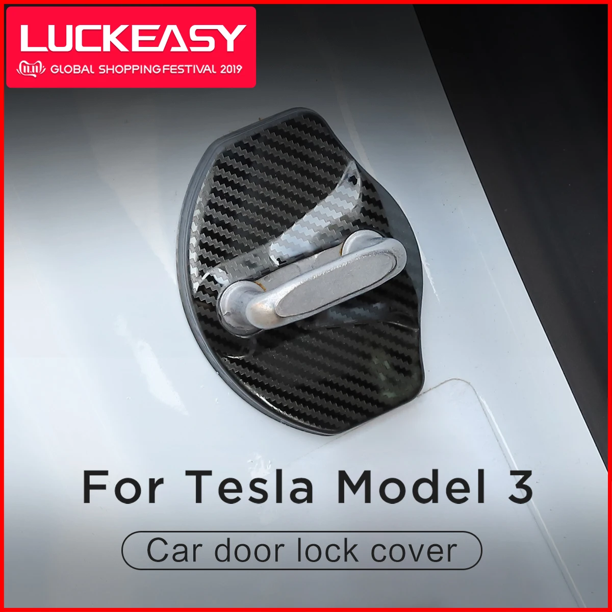 LUCKEASY двери дверной замок из нержавеющей стали, Защитная крышка для Tesla модель 3- имитация углеродного волокна/черный 4 шт./компл