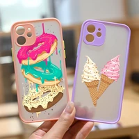 funny lovely ice cream doughnut pattern shockproof matte phone case cover for iphone 13 11 12 pro max x xs xr 7 8 plus se2 mini