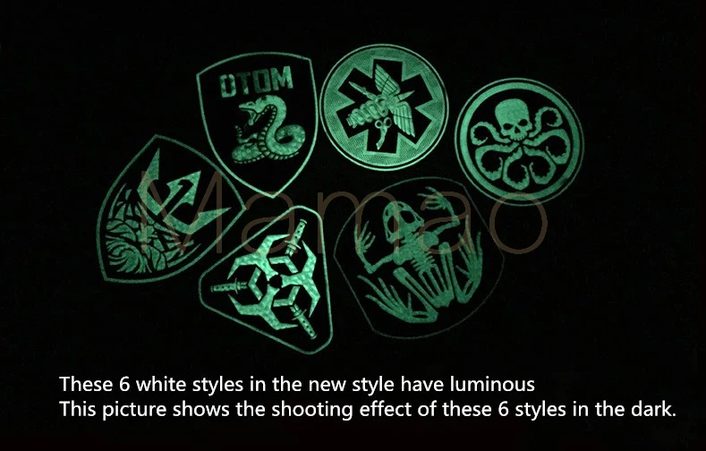 Luminous PVC Patch Glow In Dark Rubber Patches Military Hook & Loop Swat OPS Patches Tactical Emblem Applique Combat Badges