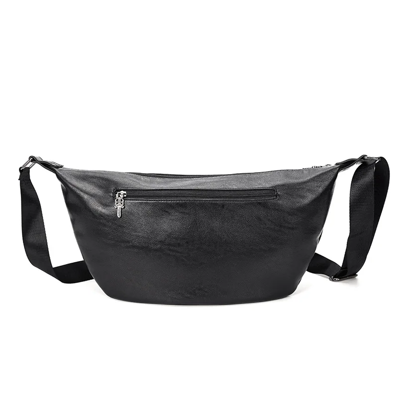 Mihaivina Chest Bag For Men Skull Black Leather Belt Bag Unisex Shoulder Messenger Bags Trendy Women Travel Phone Crossbody Bags