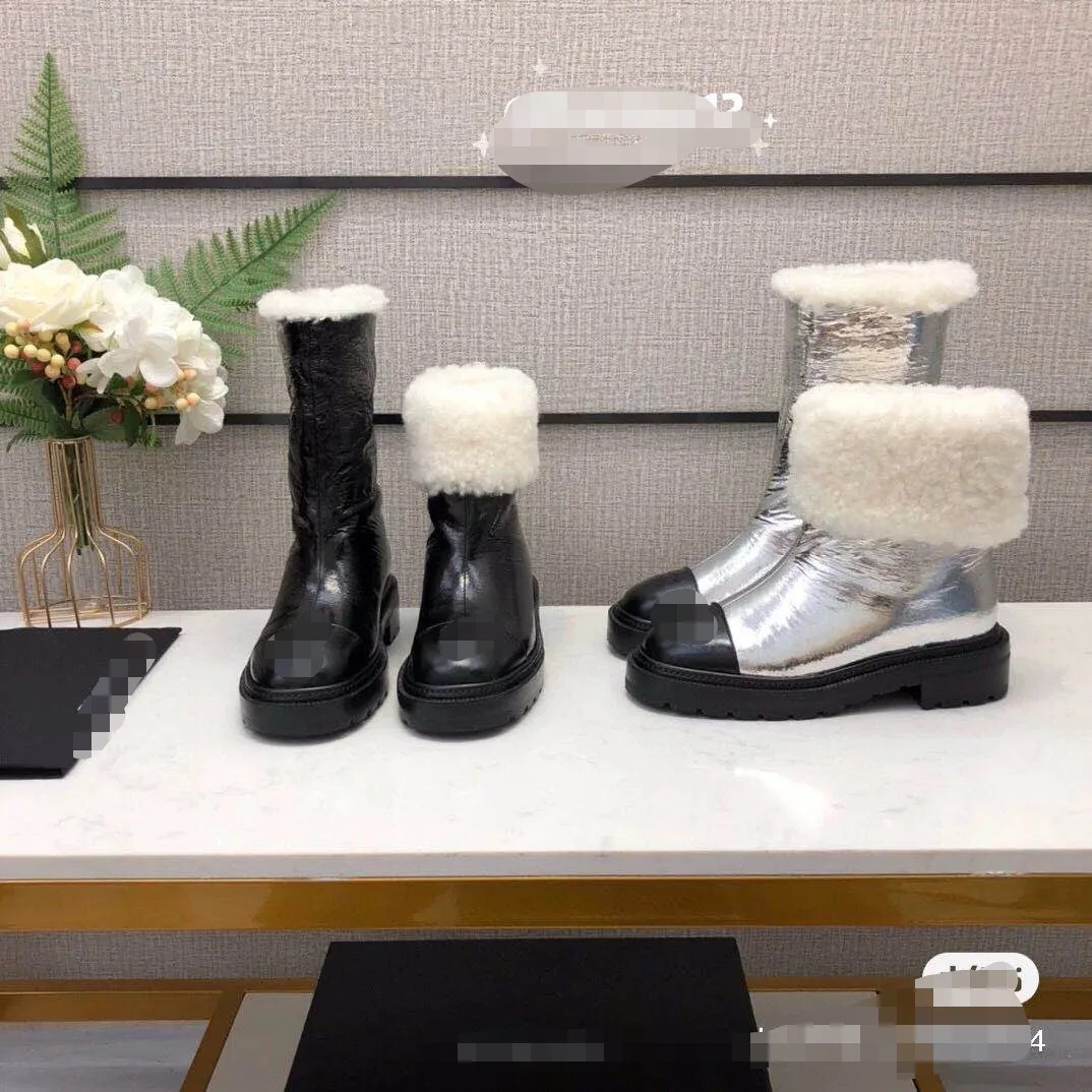 

2021 Women Boots Winter Rertro Fashion Brand Plush Snow Boots Lady Shoes Female Brand Warm Black Shoes Fur Black Boots Silver