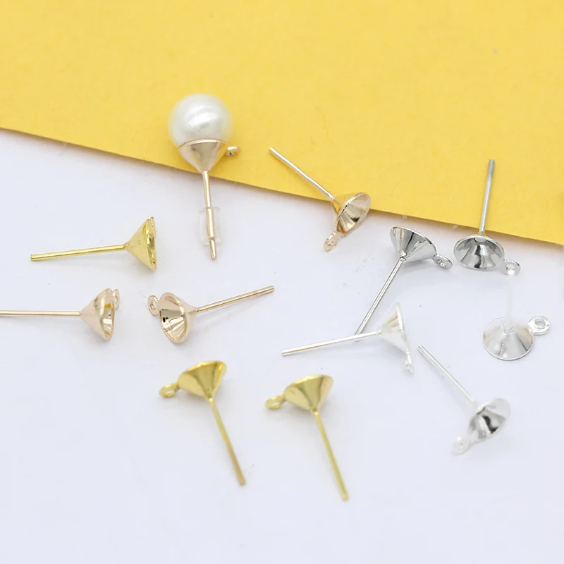 100p Позолоченные Серебряные Металлические Пустые серьги гвоздики для ушей с